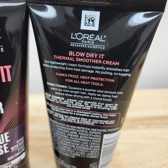 2 X L'Oreal BLOW DRY IT Cream Thermal Smoother Cream Advanced Hairstyle - Picture 3 of 4